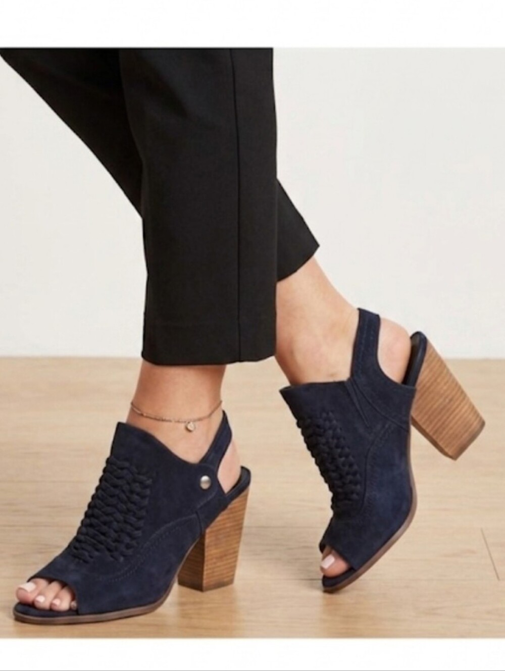 NOT RATED "One More Time" Black Suede Woven Peep Toe Slingback Ankle Booties